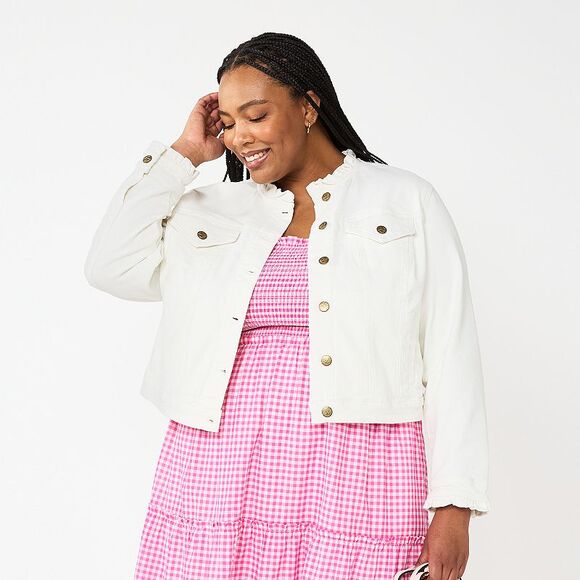 Draper James Plus Size RSVP Ruffle Trim Denim Jacket Size 1X NWT - Picture 1 of 3
